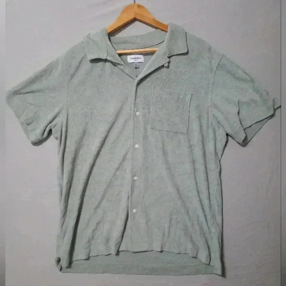 Goodfellow & Co Green Button Down Shirt Men's Sz L Recycled Polyester Beachy - Picture 1 of 6